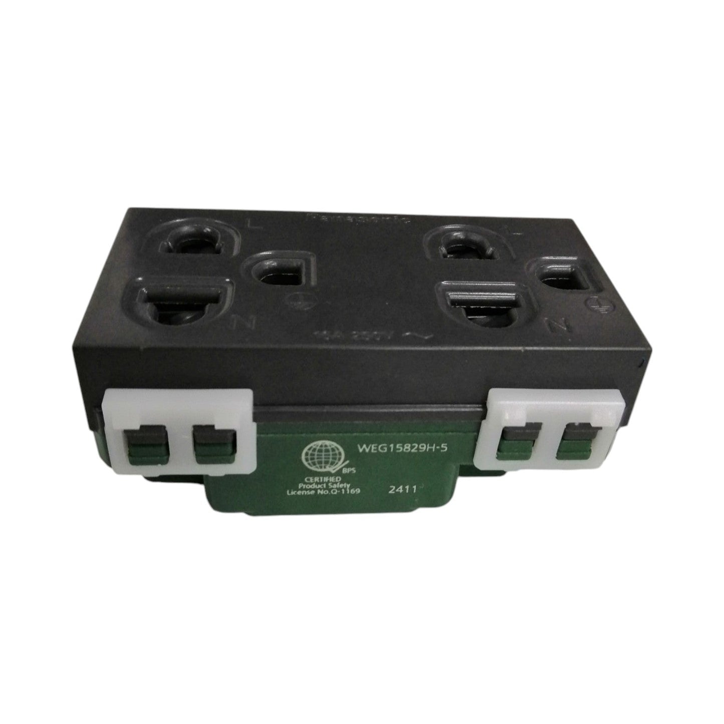 Panasonic Duplex Universal Outlet with Ground and Plate, 2 Gang Convenience Outlet with Ground and Plate 16A 250V Wide Color Refina Series Metallic Gray WEG6803MH-1/WEG15829H-5