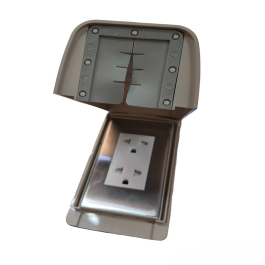 Omni Weatherproof Duplex Universal Outlet 16A 250V with Stainless Plate Cover WPP-601+WWP-113S+WWG-402