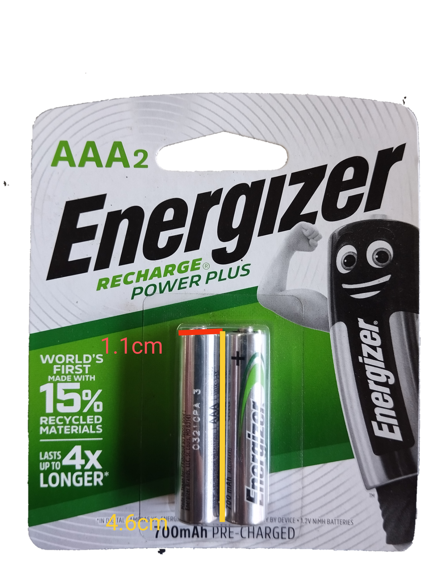 Energizer AAA Rechargeable Battery 700mAh BP2 NIMH HR03 Pack of 2