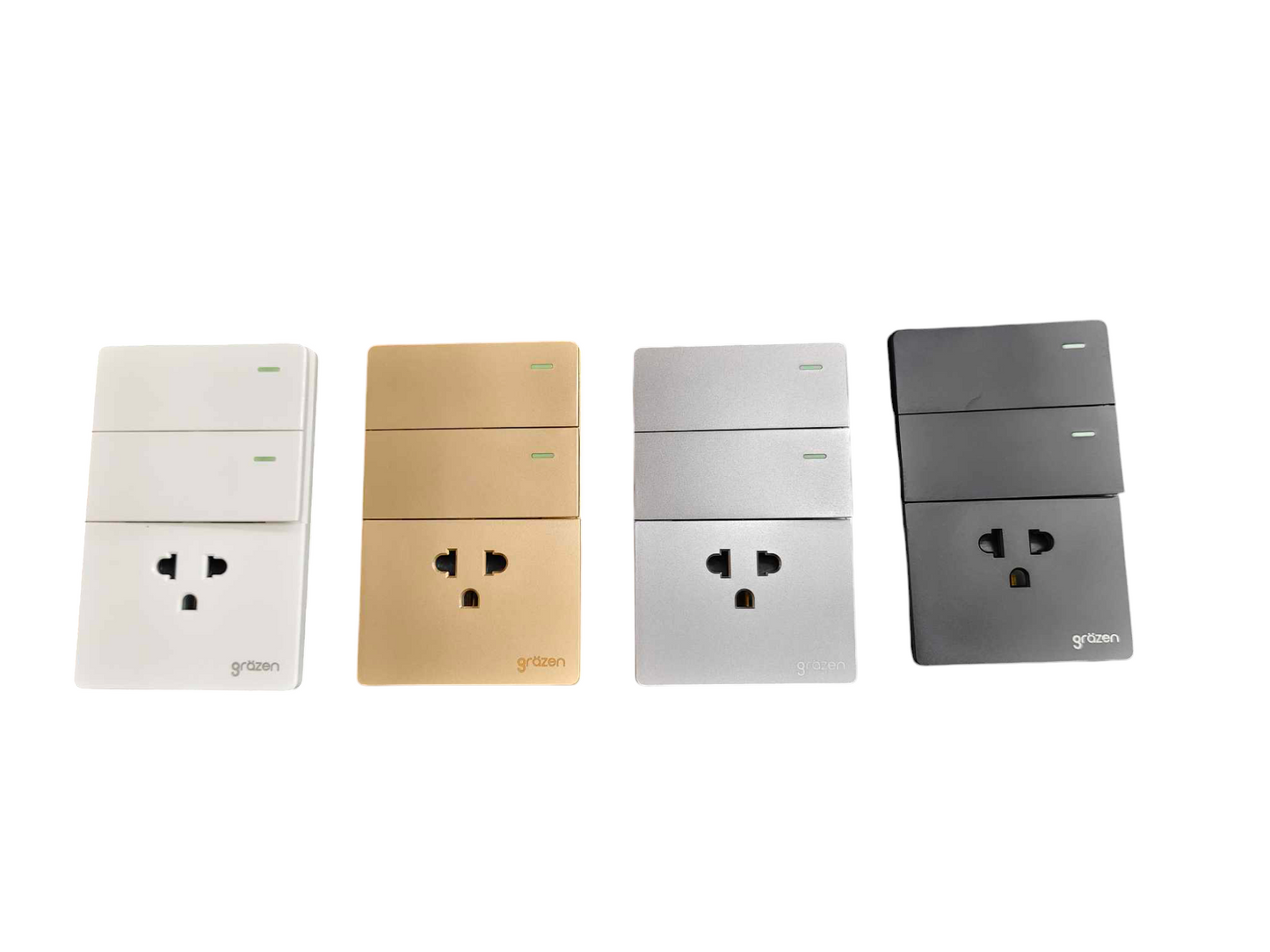 Grazen 2 Gang 1 Way Switch with 1 Gang Universal Outlet with Ground 16A 220V GW-009