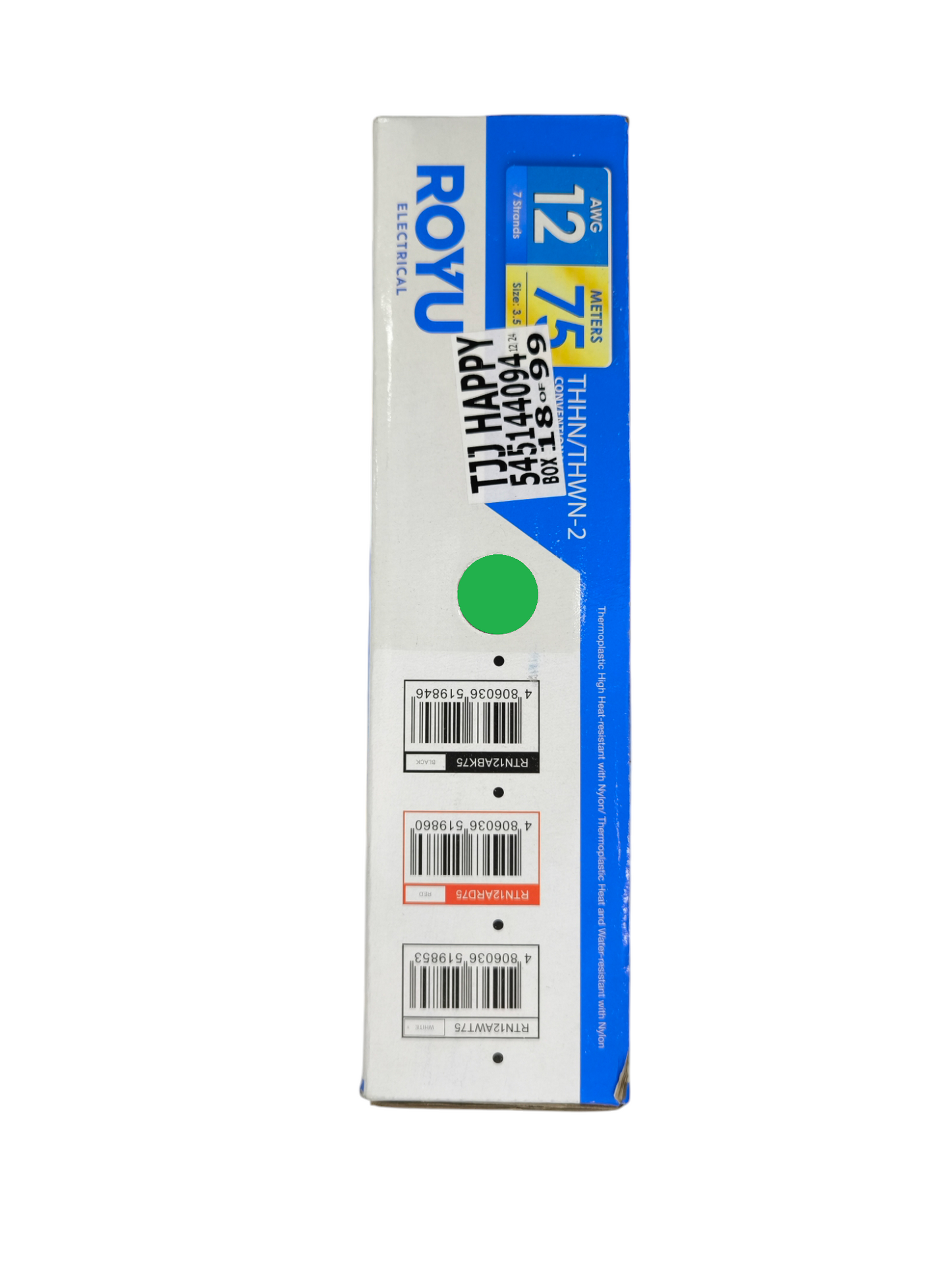 Royu 3.5mm Stranded Wire AWG 12/7 THHN/THWN (75 Meters) White