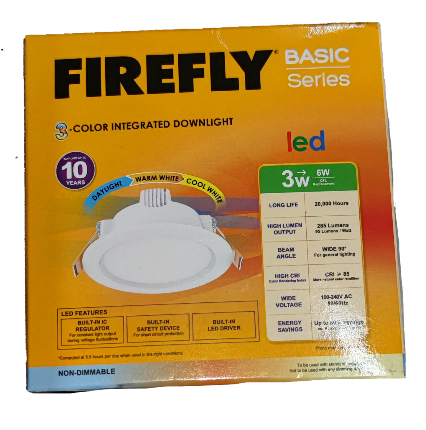 Firefly 3W LED Downlight Tri Color 220V 3000k, 4000k, 6500K EDL222203TC
