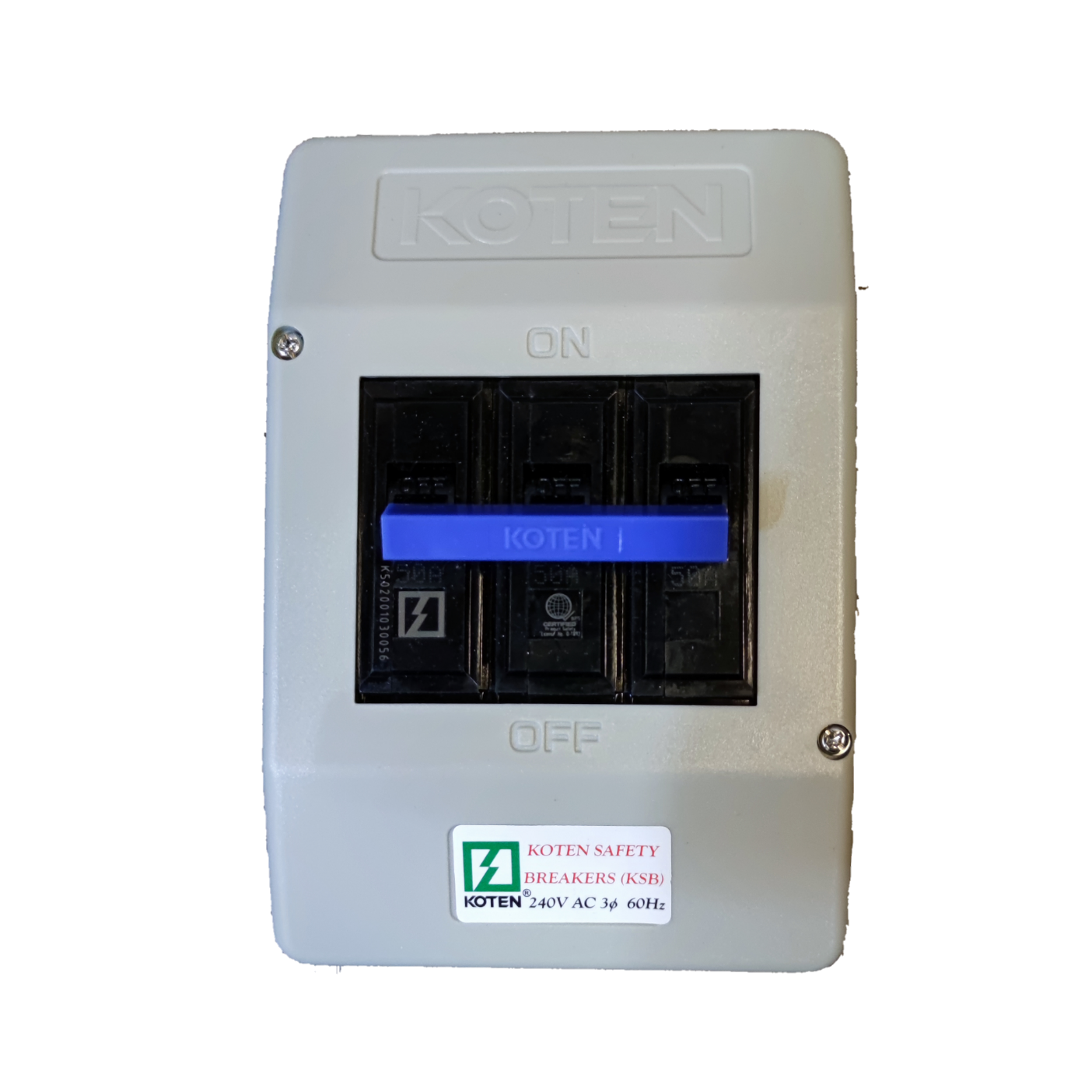 Koten 50A Circuit Breaker with Enclosure 3 Pole 3 Phase KSB ( Koten) ECB, MCB PVC enclosure, Circuit Breakers