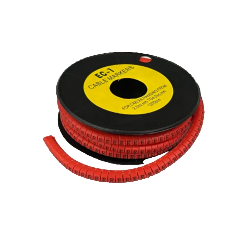Grippes 1000pcs Cable Marker Red - E on a spool, ideal for organizing cables from 0.5mm to 4.0mm