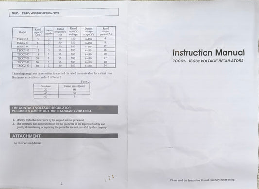 Instruction manual for Wixim Transformer 1000W Variac 220V Input 0-250V AC voltage regulators