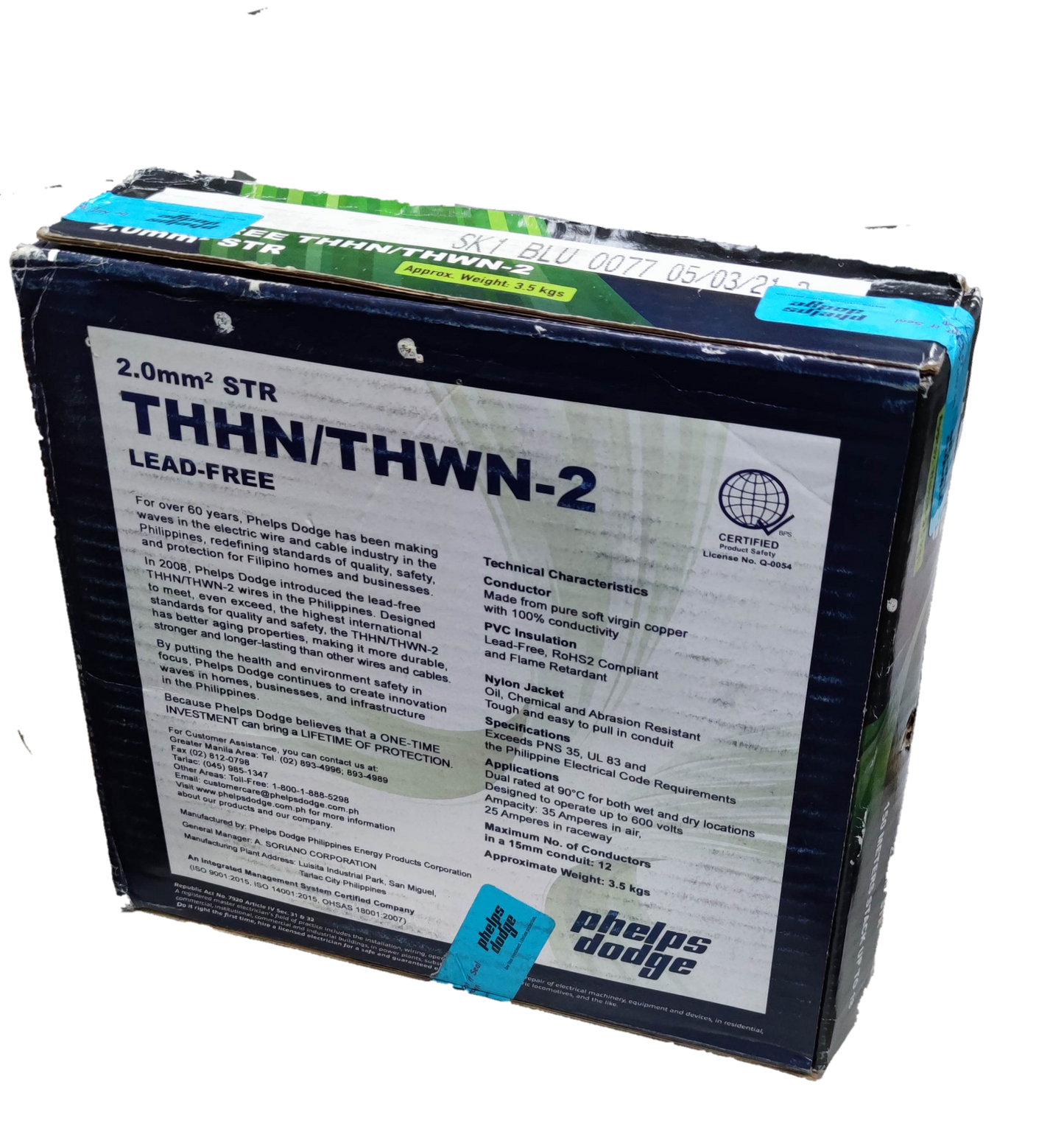 Phelps Dodge 2.0mm THHN AWG 14/7 THWN (80 Meters) Blue
