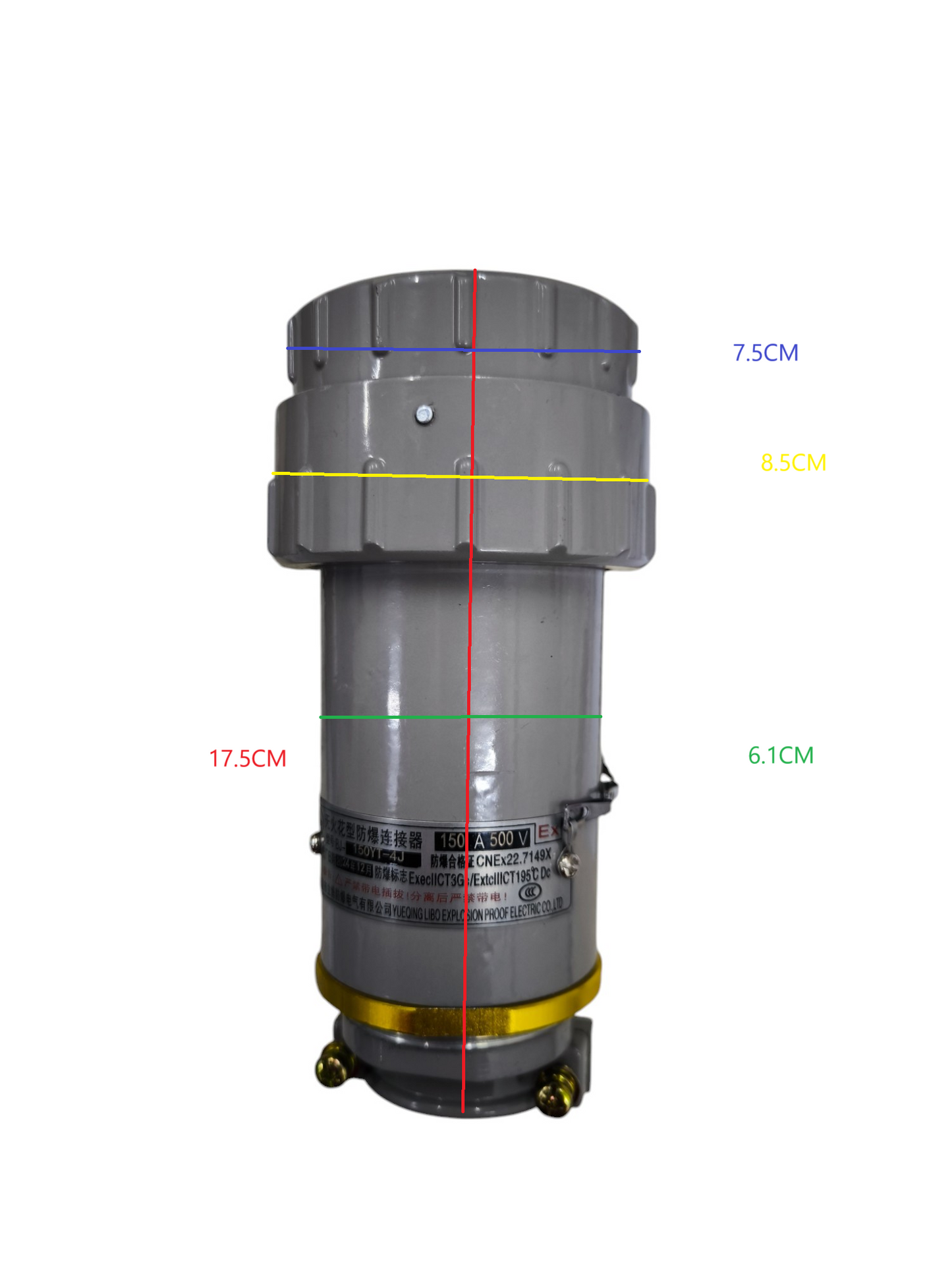 Grippes 150A 3 Phase 4 Pole Metal Casing plug electrical connector with gray cylindrical design