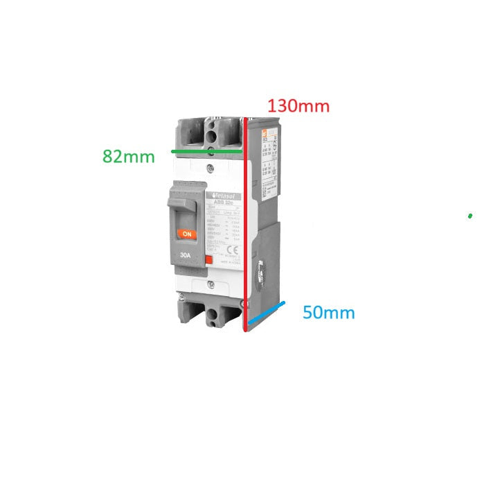 LS 15A 2 pole molded case circuit breaker with dimensions 130mm x 82mm x 50mm for electrical protection