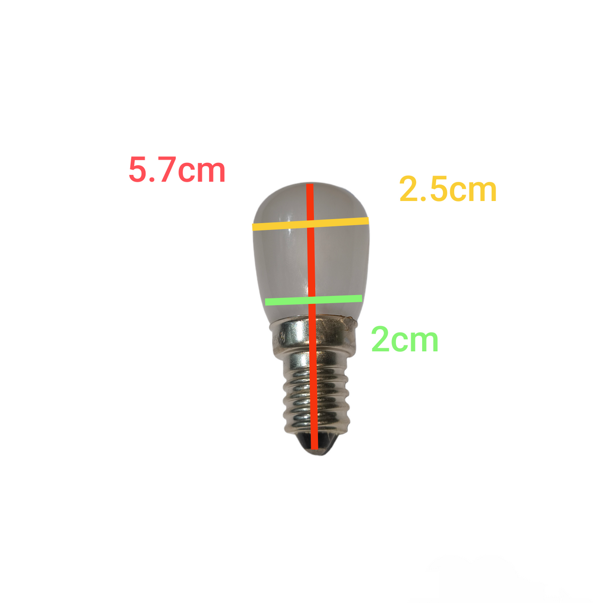 15W E14 pygmy bulb frosted incandescent bulb from China with measurements shown