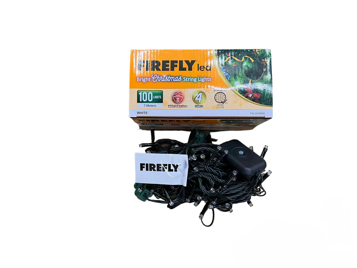 Firefly 100 LED Bulb Christmas Light Daylight 6500K 7 Meters 7W 220V Indoor Max of 20 Connection Green Wire 4 Effects Steady, Running, Blinking, Alternating FXL12100WH