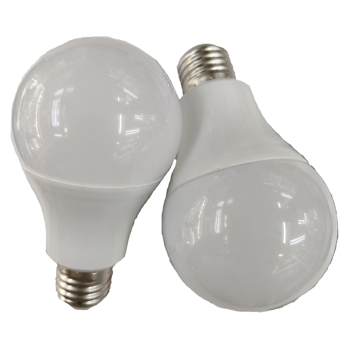 Two LED light bulbs on a white background