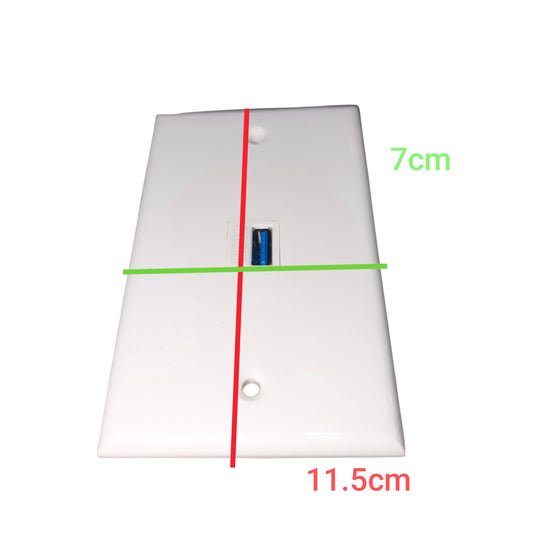 A white rectangular wall plate or cover shown on a white background with green and red measurement lines and dimensions labeled 7cm and 11.5cm, indicating size information.