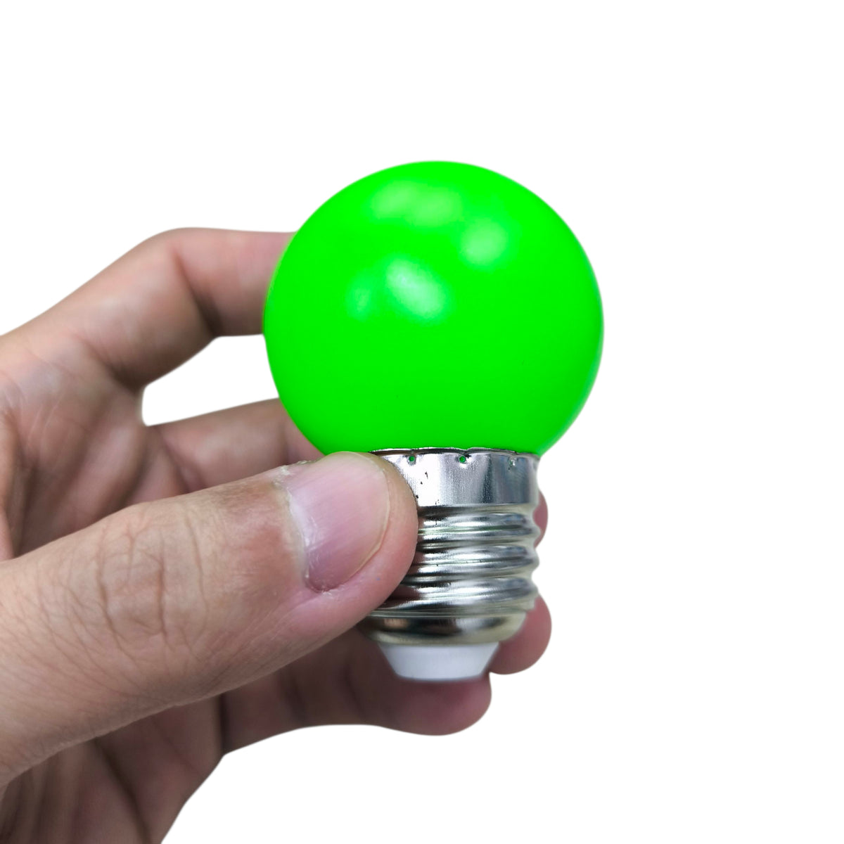 1W Denko LED bulb 220V Green E27 in hand showcasing its compact and vibrant design