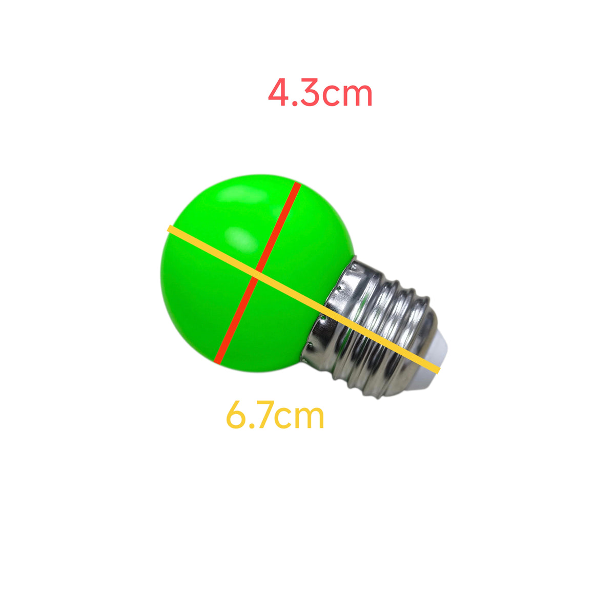 1W Denko LED bulb 220V Green E27 with a sleek design and dimensions of 4.3cm x 6.7cm