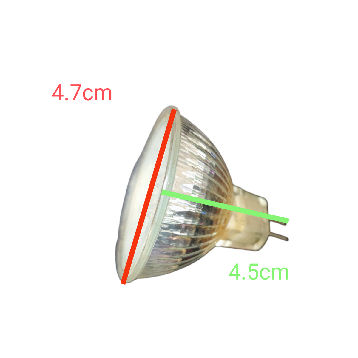 Ling Feng 1W LED MR16 12LEDS GU5.3 12V bulb with clear glass and measurements shown