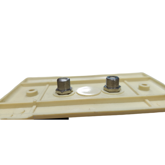 2 gang F jack outlet old design electrical circuitry part from Taiwan on a beige mounting plate
