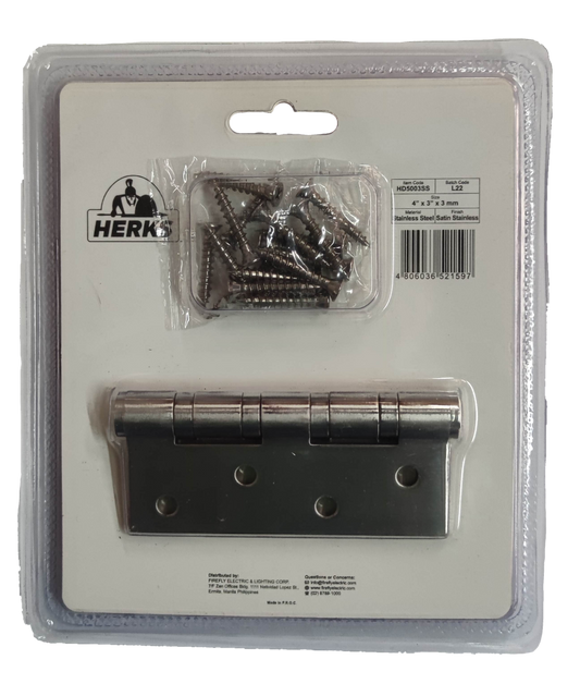 Door Hinges 4" x 3" x 3mm Ball Bearing Stainless Metal Satin Stainless Finish HD5003SS ( Herks)