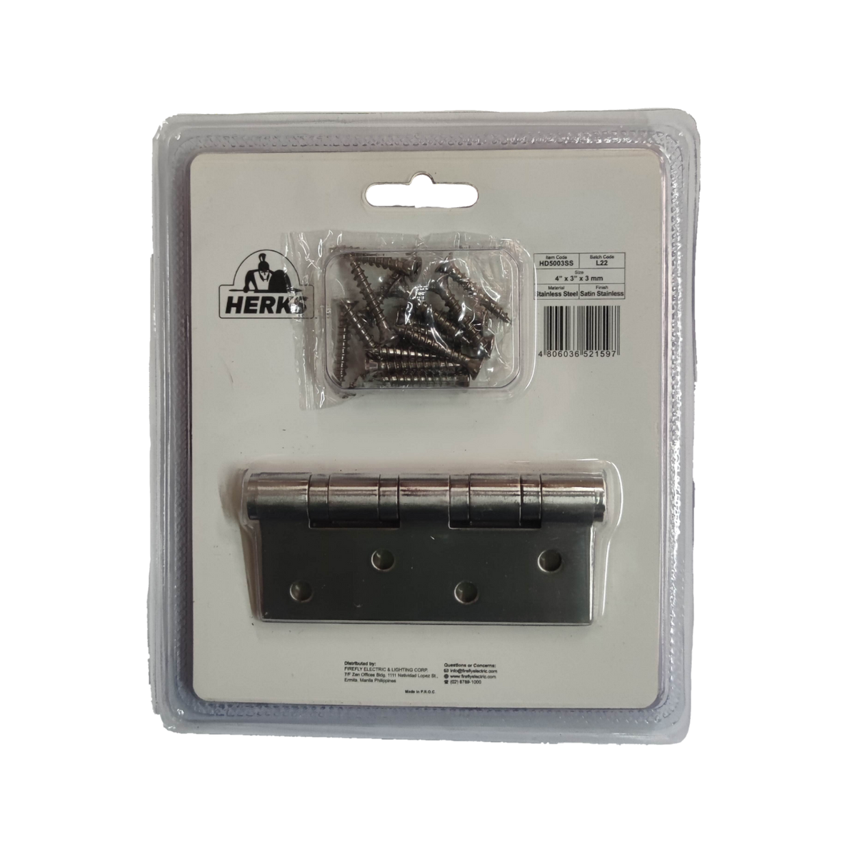 Door Hinges 4" x 3" x 3mm Ball Bearing Stainless Metal Satin Stainless Finish HD5003SS ( Herks)