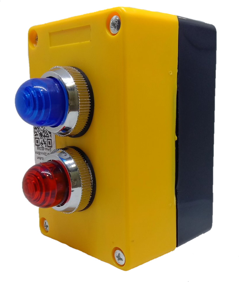Auspicious 220V pilot lamp with surface box featuring blue and red indicator lights in a yellow casing