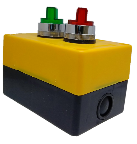 22mm 220V selector switch with box by Auspicious featuring red and green toggle buttons