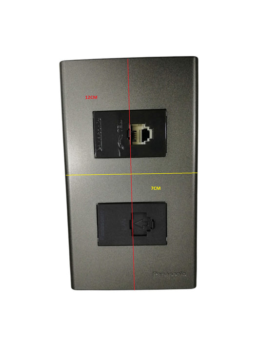 Panasonic 2 Gang CAT 6 Lan Data Outlet and Telephone Outlet,2 Gang RJ45 Outlet and RJ11 Outlet with Plate Cover Metallic Gray WEG6802MH-1/WEG24886H/WEG2164H