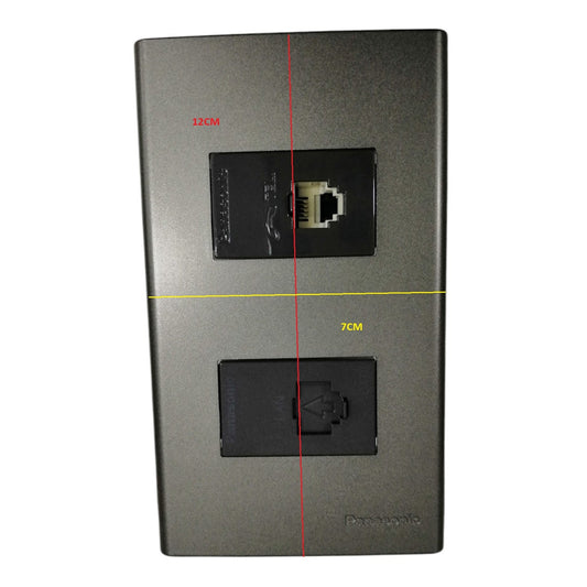 Panasonic 2 Gang CAT 6 Lan Data Outlet and Telephone Outlet,2 Gang RJ45 Outlet and RJ11 Outlet with Plate Cover Metallic Gray WEG6802MH-1/WEG24886H/WEG2164H