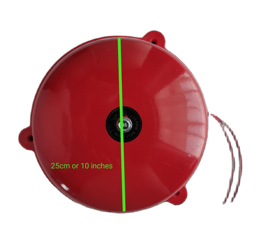 Grippes 24V AC round bell for fire alarm 10 Inch in bright red color with two wires