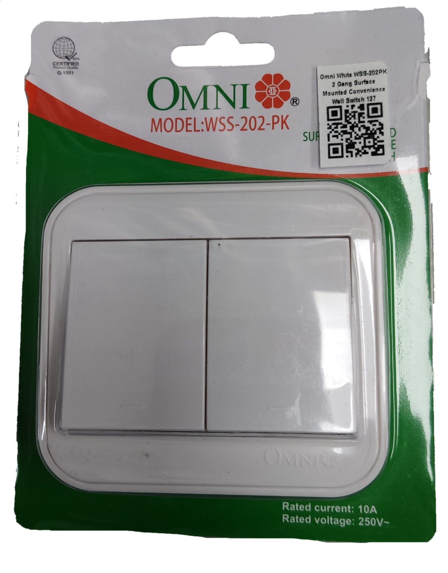 Omni 2 Gang Switch Surface Type 10A 250V AC