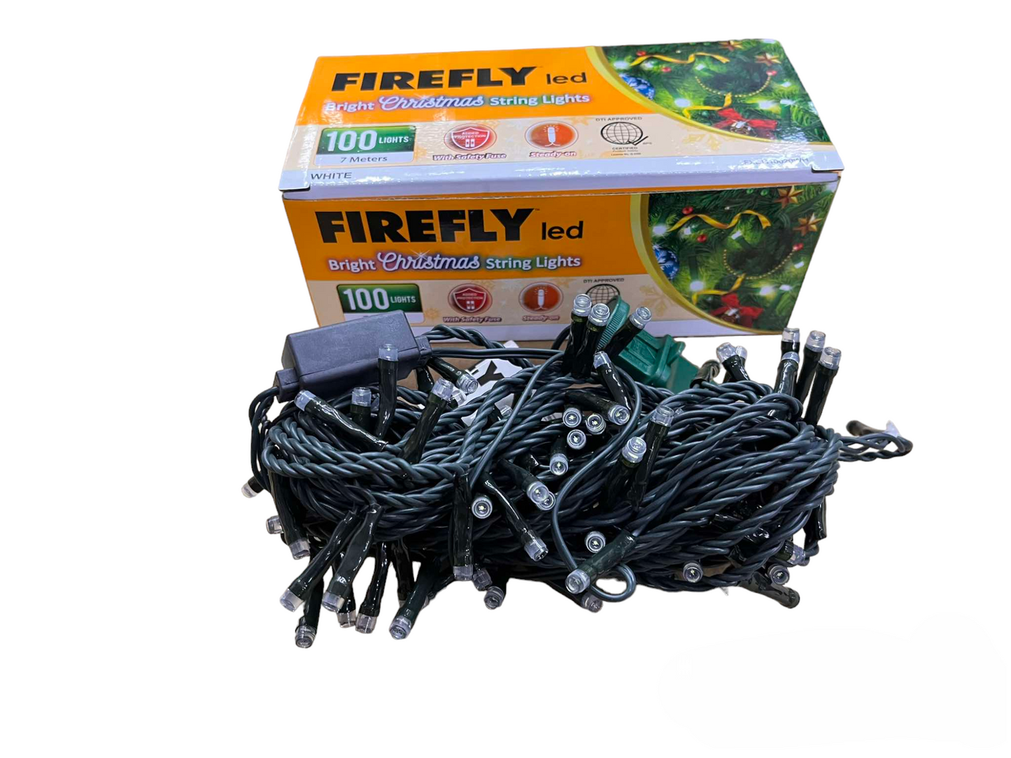 Firefly 100 LED Bulb Christmas Light Daylight 6500K 7 Meters 7W 220V Indoor Max of 20 Connection Green Wire 4 Effects Steady, Running, Blinking, Alternating FXL12100WH