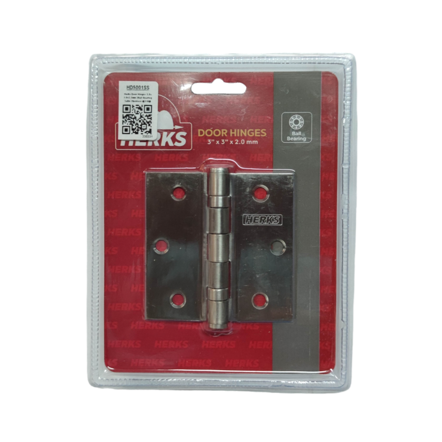 Door Hinges 3" x 3" x 2.0 mm Ball Bearing Stainless Metal Satin Stainless Finish HD5001SS ( Herks)