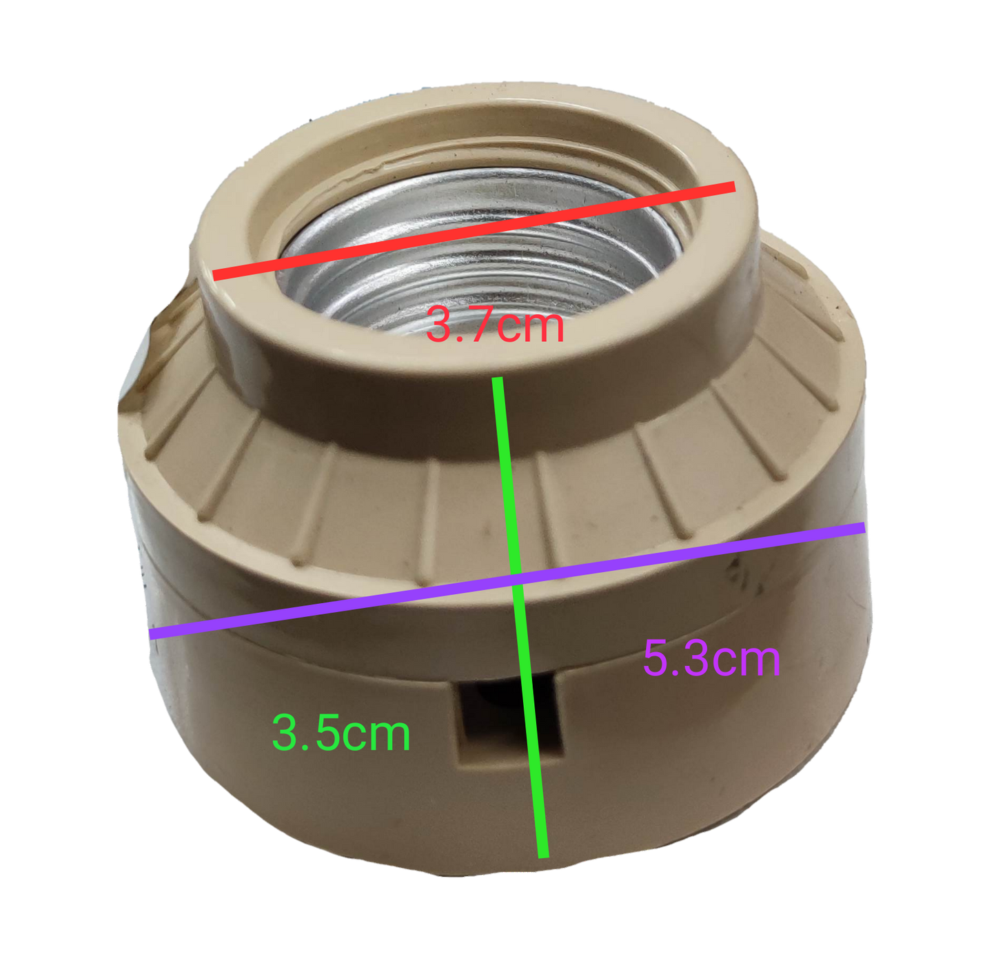 Taiyou 2x2 E27 Socket PVC 4A 220V beige lighting installation accessory with size measurements