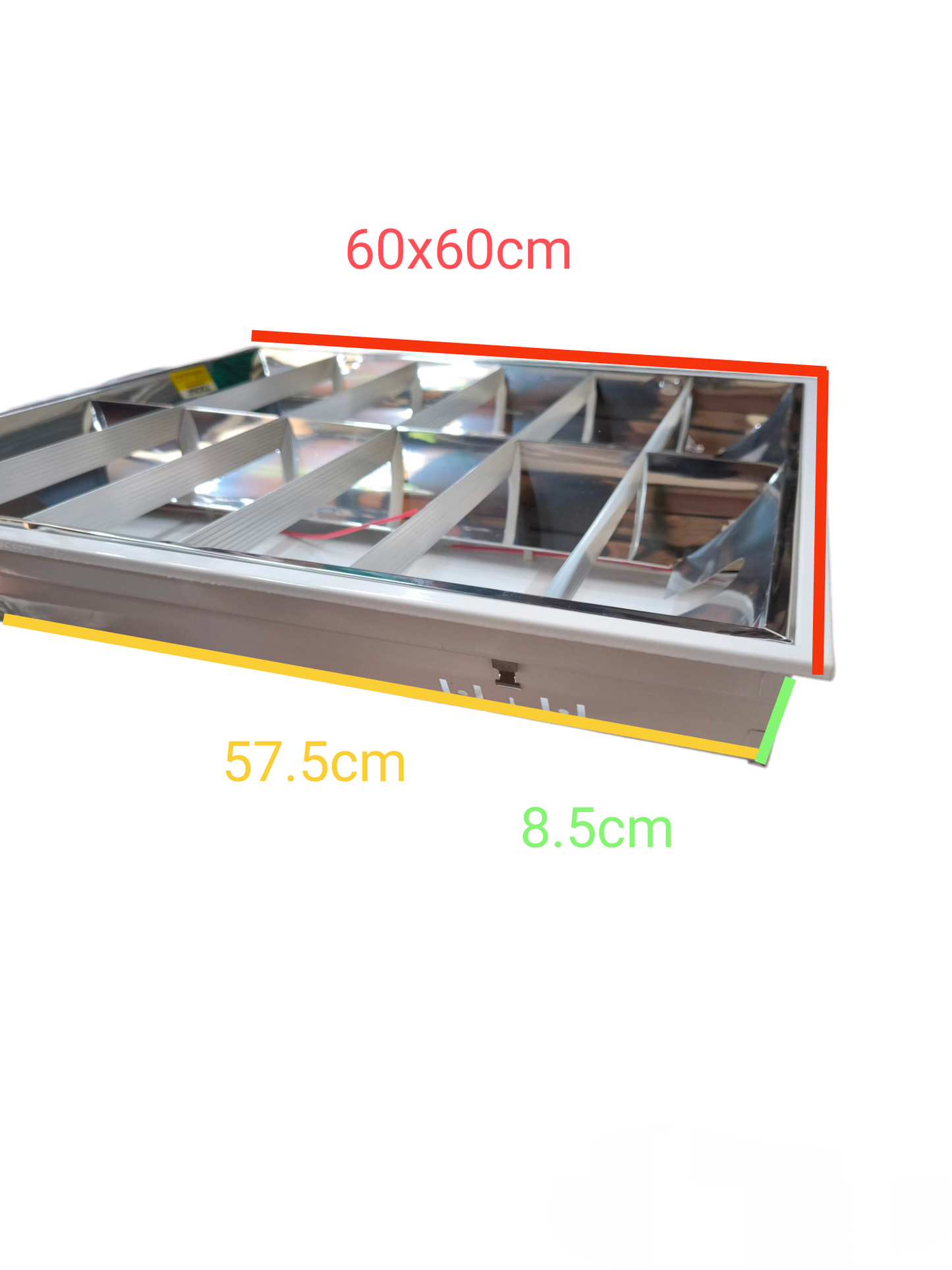 Tokina 2x20W Recessed Fixture with Aluminum Reflector showing dimensions 60x60cm and 8.5cm depth lighting installation accessory
