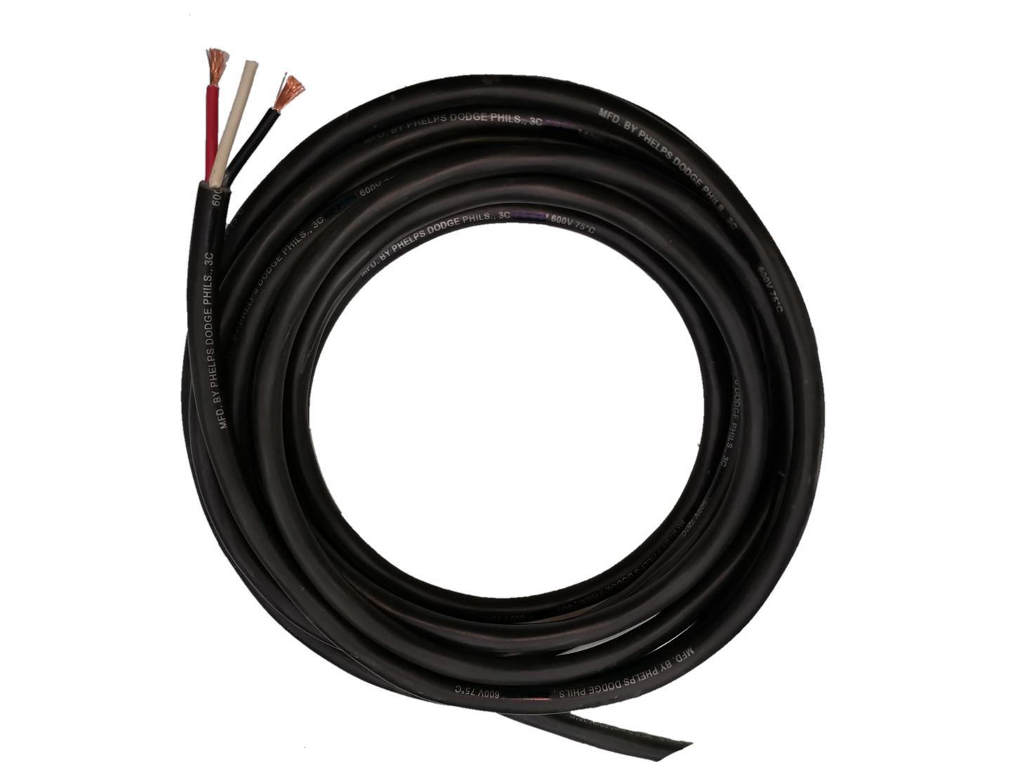 Phelps Dodge 3 core power cable 15 meters 3.5mm coiled black electrical wire with exposed copper ends