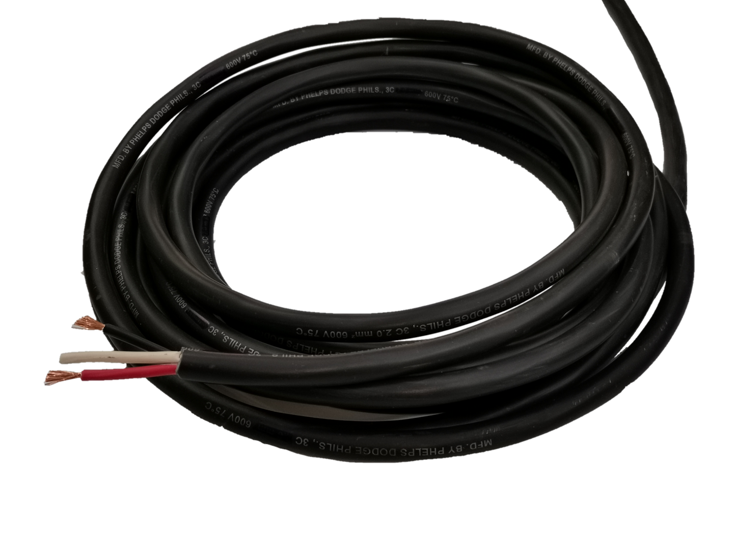 Phelps Dodge 3 core power cable 15 meters 3.5mm black electrical wire with exposed copper ends