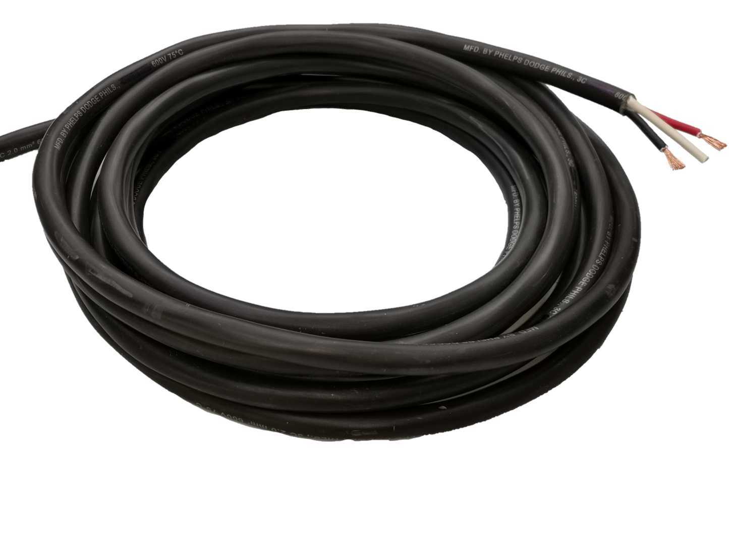 Phelps Dodge 3 core power cable 15 meters 3.5mm black electrical wire coil with exposed copper ends