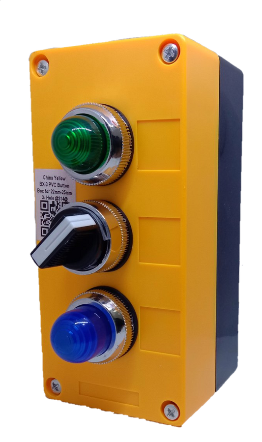 Auspicious 3 position selector switch with pilot lamp in yellow industrial casing for power points and switches