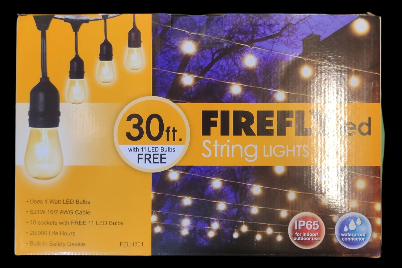 Firefly String Lights E27 1 W LED Warm White 30 Feet, 30W 220V Weather Proof FELH310, Outdoor String Light 10 Sockets