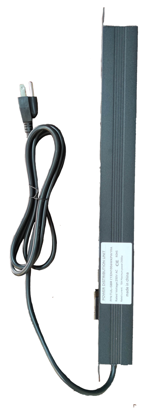Grippes 32A 250V universal power distribution unit with black casing and attached power cord