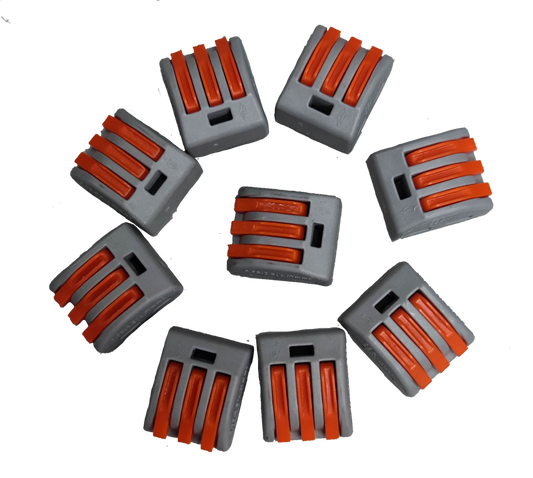 Set of gray and orange 32A 250V wire terminal block electrical connectors arranged in a circle