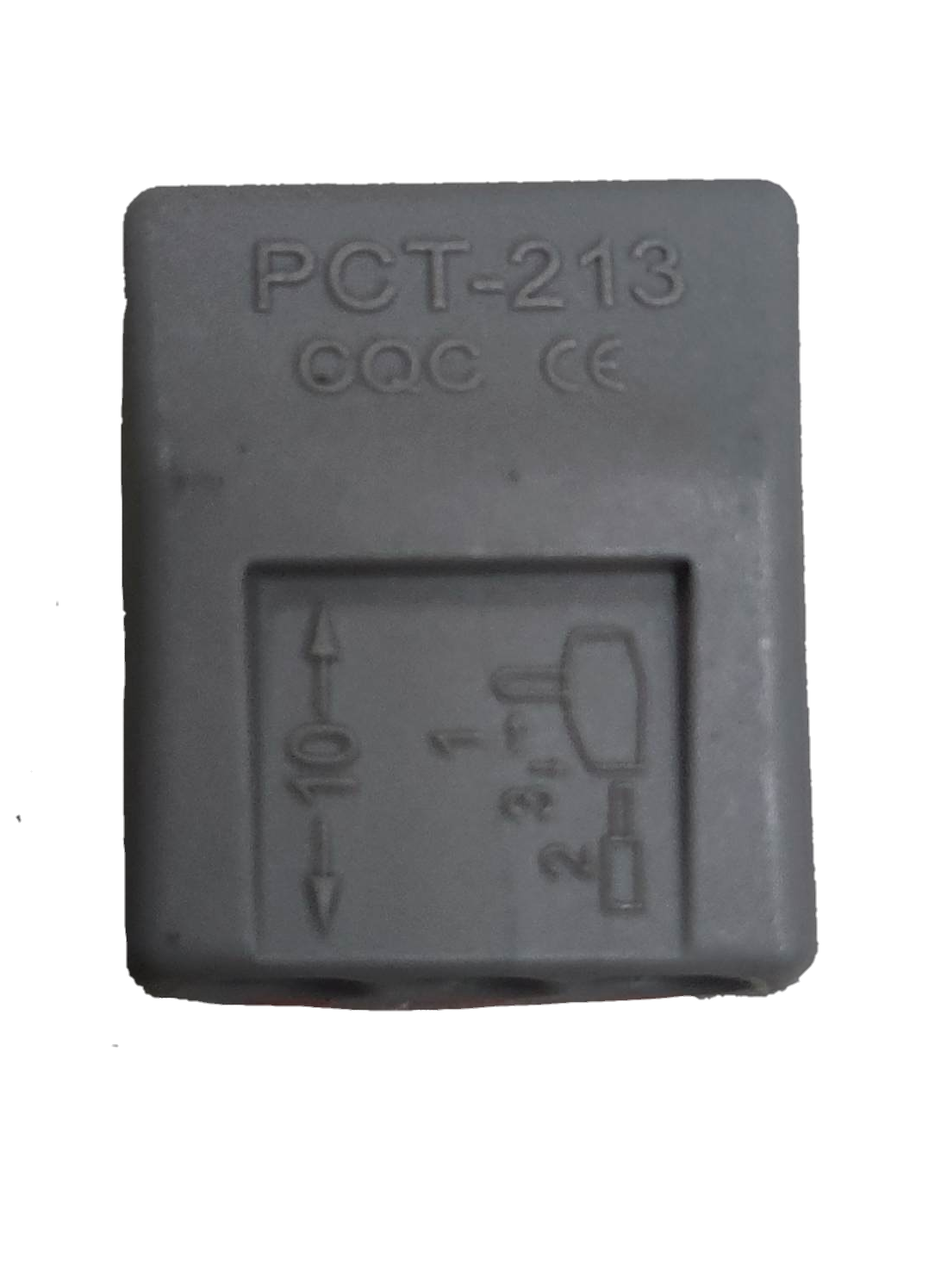Gray 32A 250V wire terminal block with model PCT-213 and certification marks from China