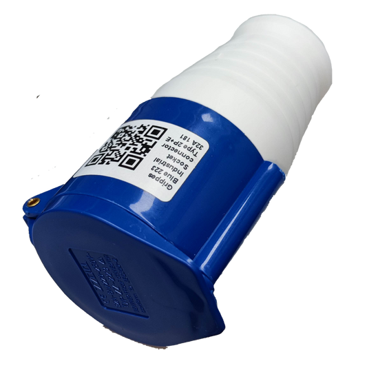 Grippes 32A industrial cord connector outlet in blue and white for electrical circuitry and parts