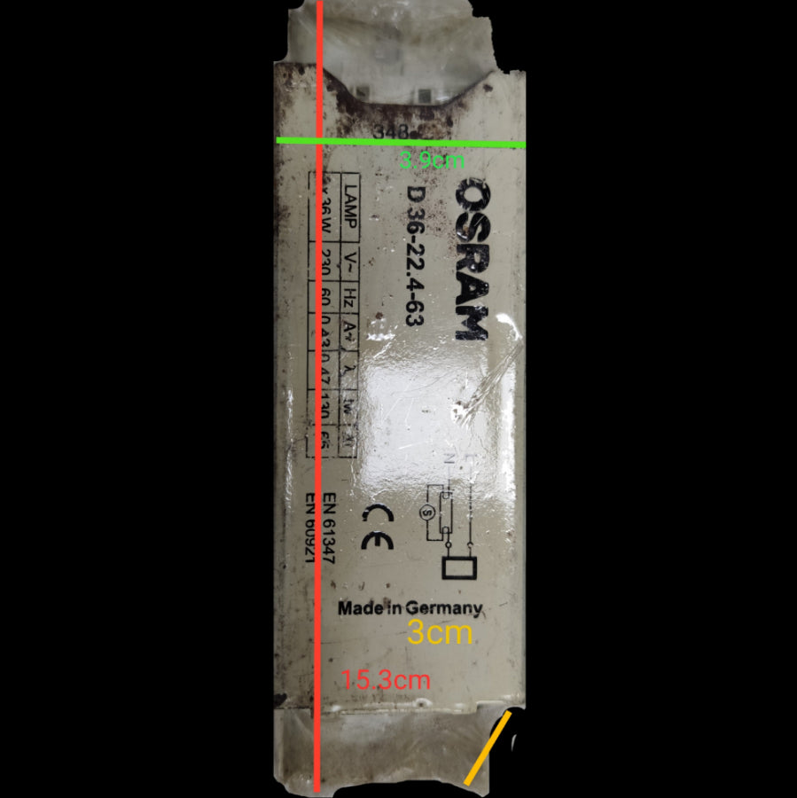 May & Christe 36W fluorescent ballast electrical circuitry part made in Germany by OSRAM