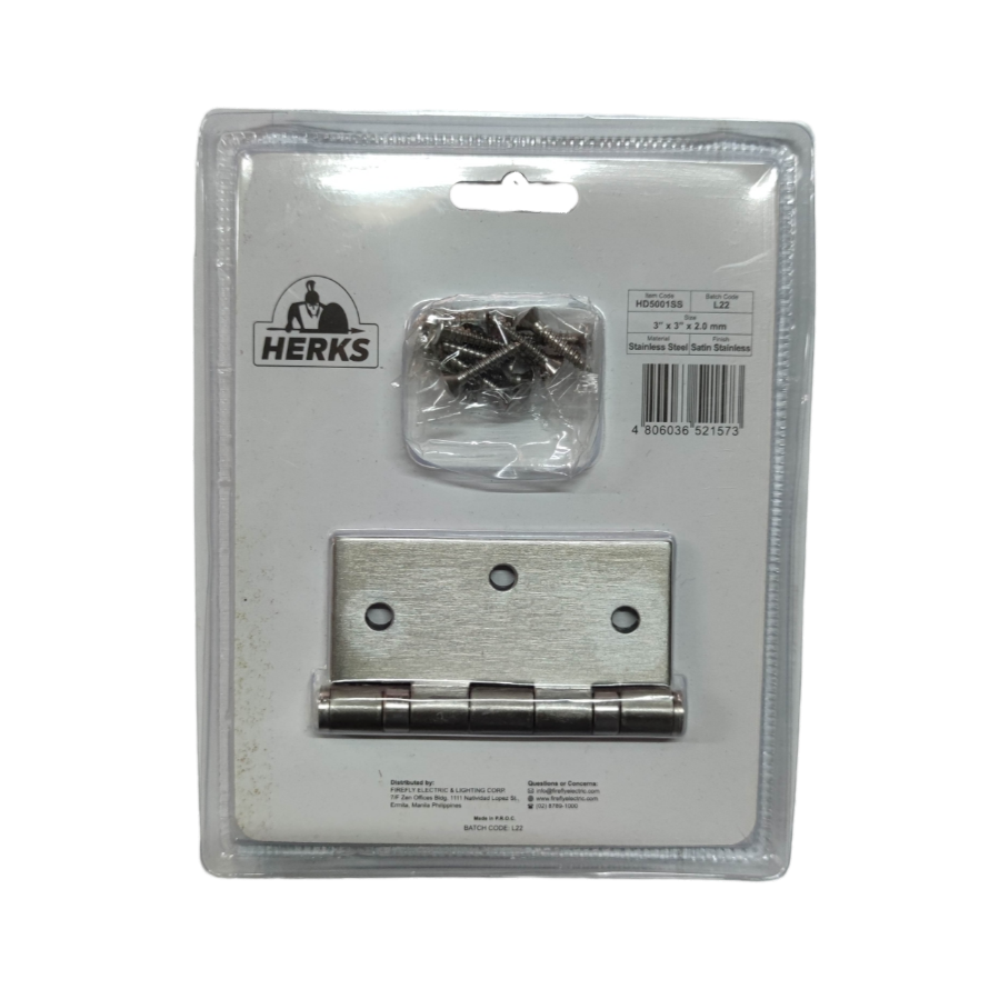Door Hinges 3" x 3" x 2.0 mm Ball Bearing Stainless Metal Satin Stainless Finish HD5001SS ( Herks)