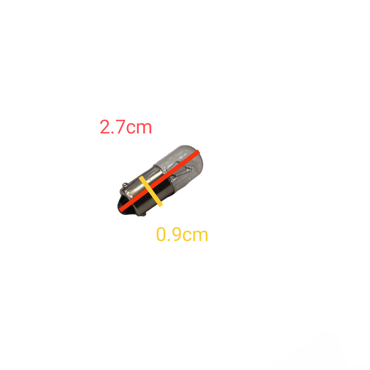 Small cylindrical metal component with measurements on a white background 3W Pilot Lamp 18V B9 Made in Japan Indicator Bulb Electx electrical Supply