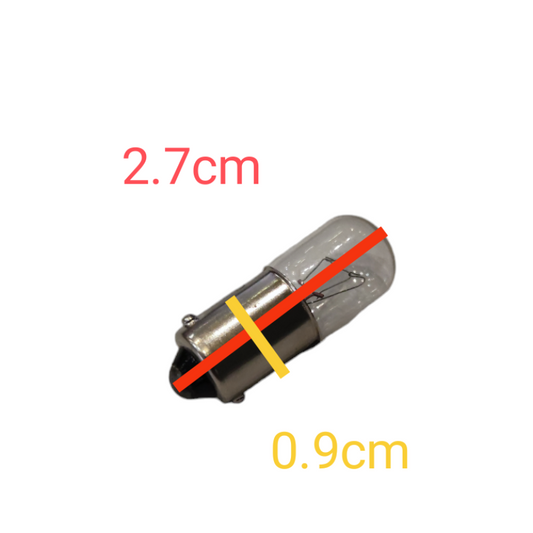 Small cylindrical metal component with measurements on a white background 3WPilotLampB912VMadeinJapanIndicatorBulbElectxElectricalSUpply