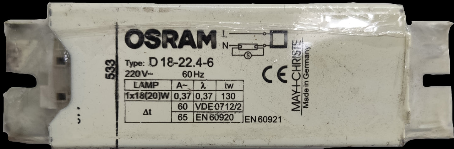 May & Chirstie 20W Magnetic Ballast Osram, 1x18W Magnetic Ballast, 18W Ballast