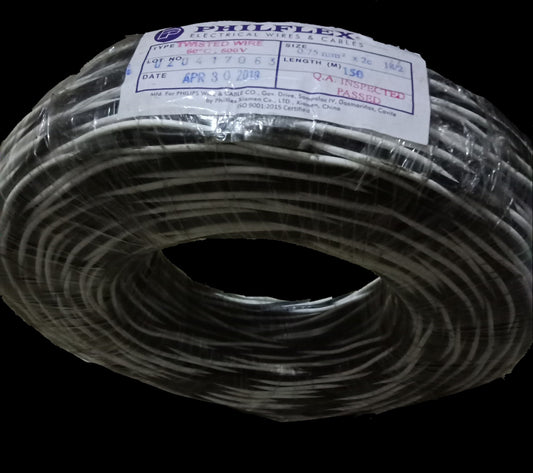 Philflex TF Wire AWG 18/2 (0.75mm/2) Stranded (Hook Up Wire/ Thermoplastic Fixture Wire) Black/ White Twisted Wire