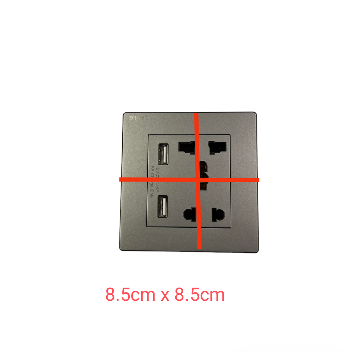 Opple Duplex Universal Outlet Square Gray 16A 250V with 2 Gang USB-A 5V 2.4A Outlet with Plate Cover F021685