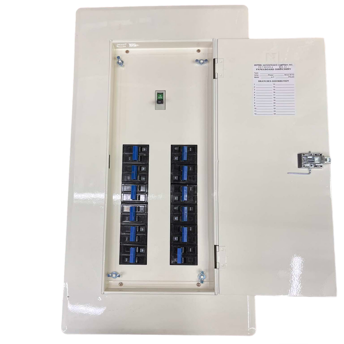 Koten & Taiyou Panel Board 125A 250SP 2Pole Main with 12 Branches 2 Pole Bolt On