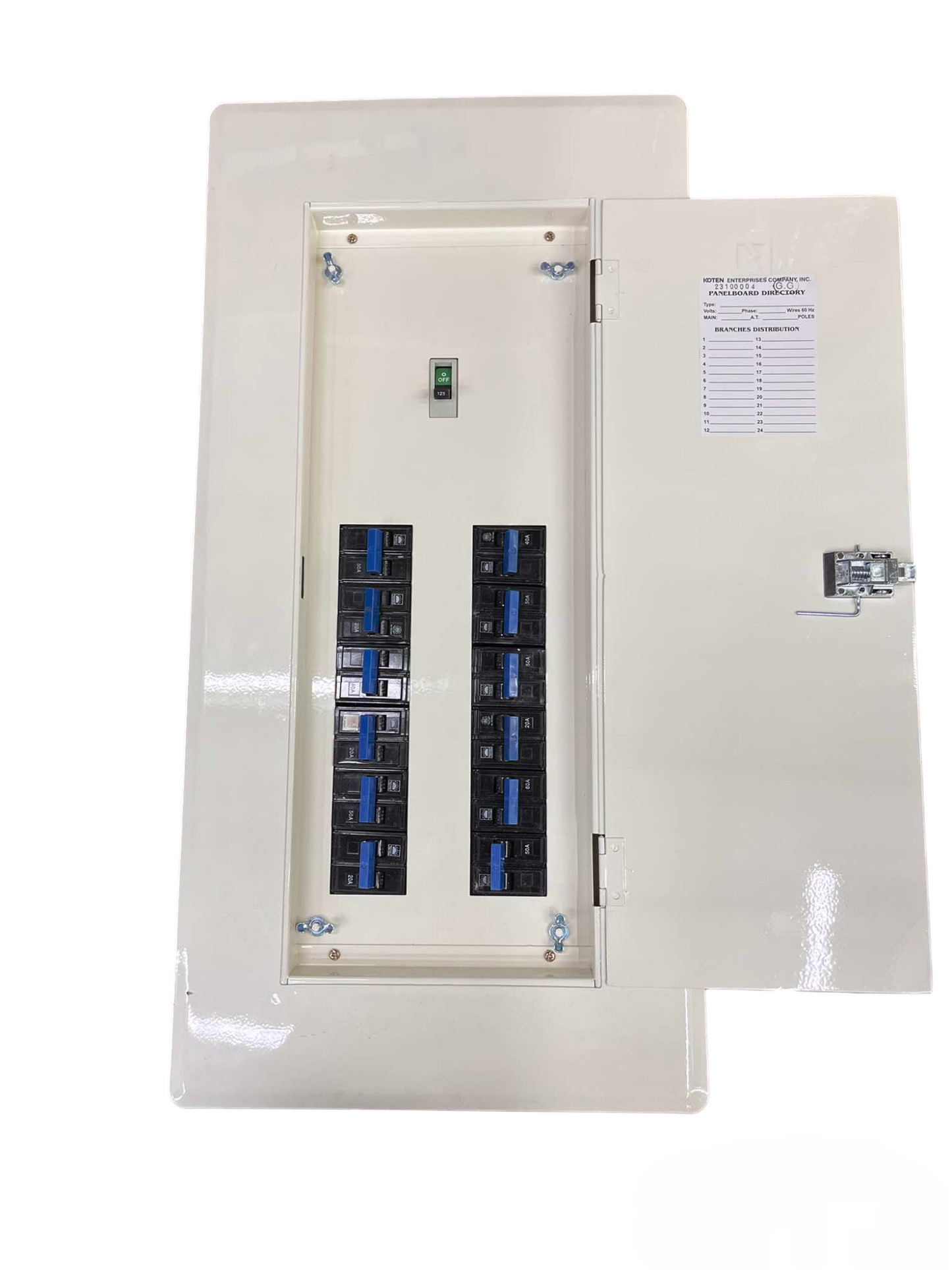 Koten & Taiyou Panel Board 250A 250SP 2Pole Main with 12 Branches 2 Pole Bolt On